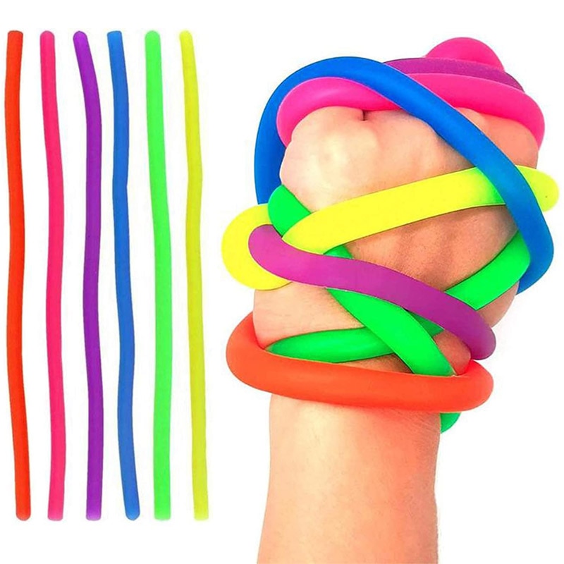 6PC Stretchy Noodle String Neon Stress Relief Sensory Toy Kids Children Fidget 