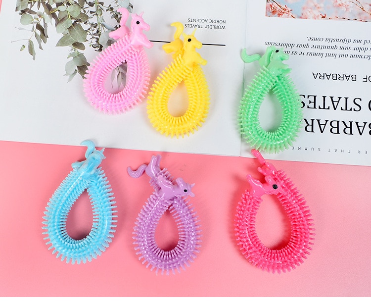 12PCS Funny Unicorn Pull Worm Noodle Fidget Toys Stretch String TPR Rope  Anti Stress Toys String Stress Relief Autism Vent Toy